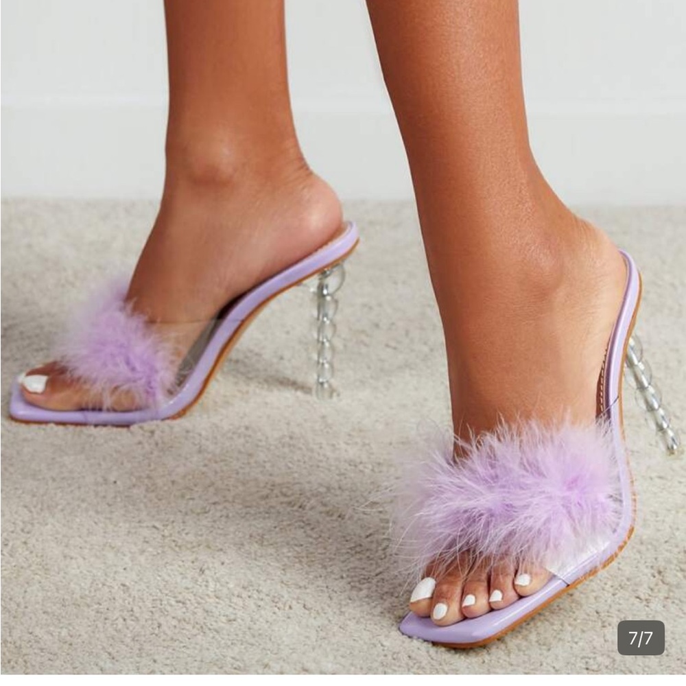 SHEIN Lavender Purple Fluffy Feathered Heel Mule Open Toe Sandals Sz 7.5 NWT - Picture 5 of 16
